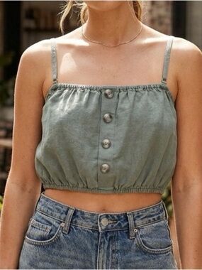 Joie Linen Blend Cropped Cami Coastal Resort Sage Green Small